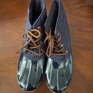 Navy Quilted Duck Boots with Brown Laces